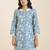 women’s premium blue linen blend printed kurta