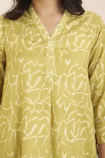 women’s light yellow linen blend printed kurta