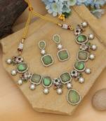 light green american diamond necklace and earrings set