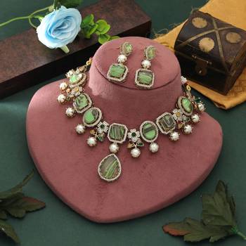 light green american diamond necklace and earrings set 2