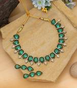 designer green color american diamond necklace set