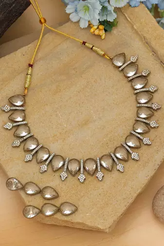 Gold color american diamond necklace set