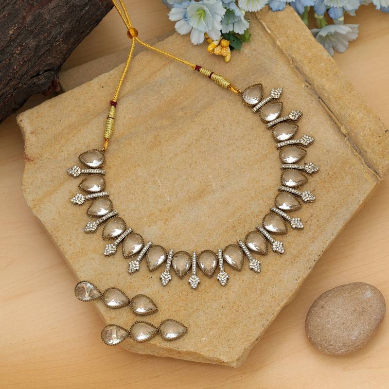 Gold color american diamond necklace set