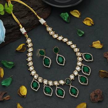 designer green american diamond necklace and earrings set 1