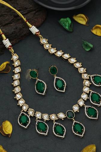 Green color american diamond necklace set