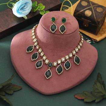 designer green american diamond necklace and earrings set 2