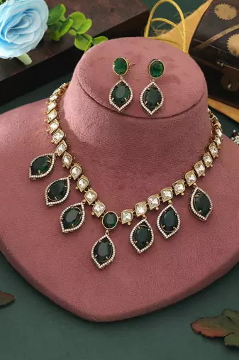 designer green american diamond necklace and earrings set