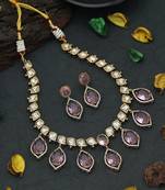 designer pink american diamond necklace and earrings set