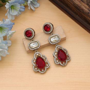 red color american diamond drop earrings 1