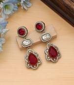 red color american diamond drop earrings