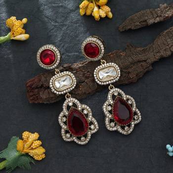 red color american diamond drop earrings 2
