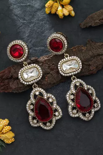 red color american diamond drop earrings