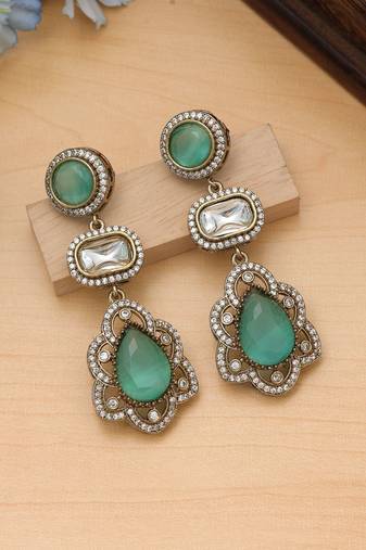 Pista green color american diamond earrings