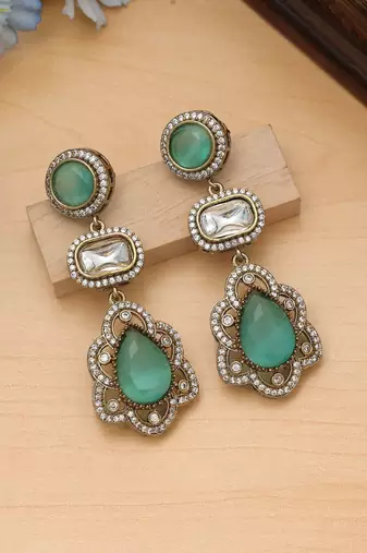 Pista green color american diamond earrings