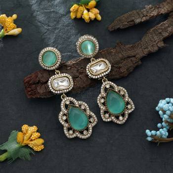 pista green color american diamond drop earrings 2
