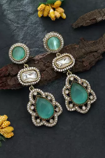 pista green color american diamond drop earrings