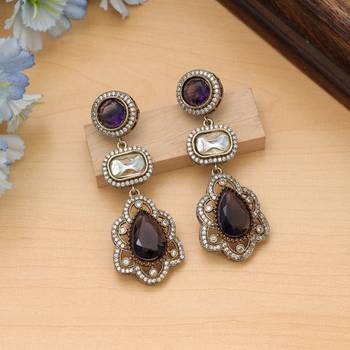 purple color american diamond drop earrings 1