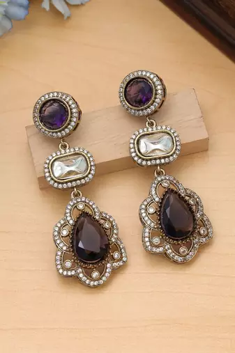 Purple color american diamond earrings