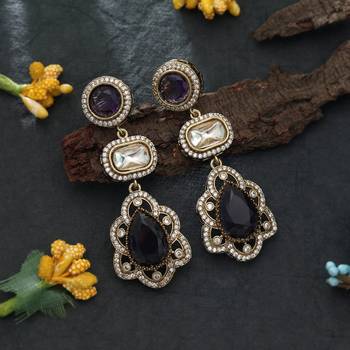 purple color american diamond drop earrings 2