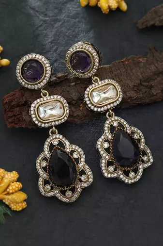 purple color american diamond drop earrings