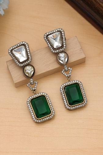 Green color american diamond earrings