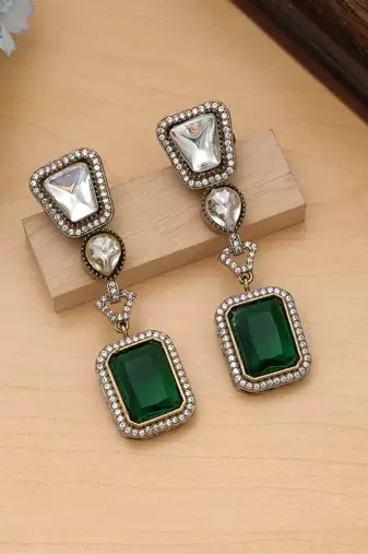 Green color american diamond earrings