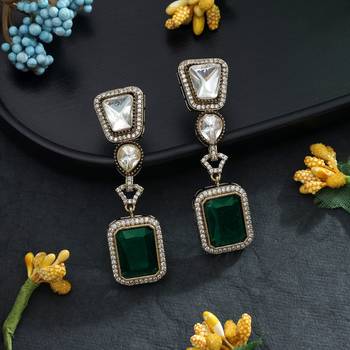 green color american diamond statement earrings 2