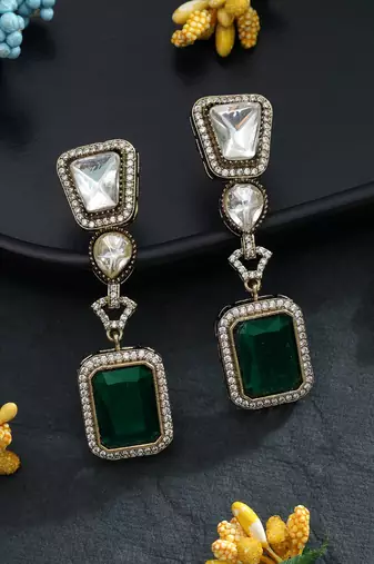 green color american diamond statement earrings