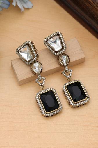 Black color american diamond earrings