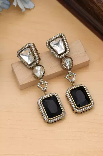 Black color american diamond earrings