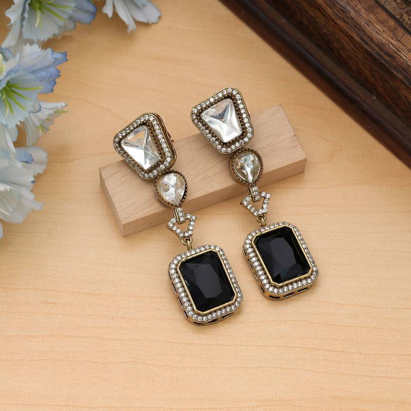 Black color american diamond earrings