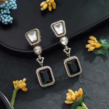 black color american diamond statement earrings 2