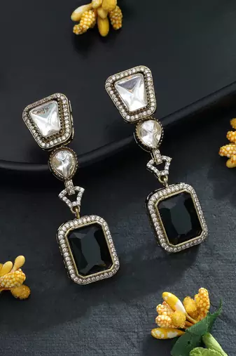 black color american diamond statement earrings