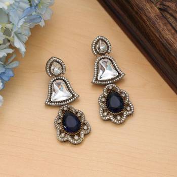 designer blue color american diamond earrings 1