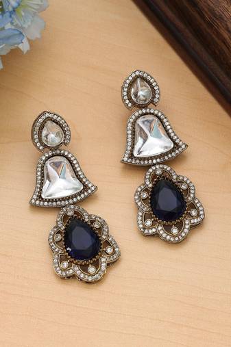 Blue color american diamond earrings