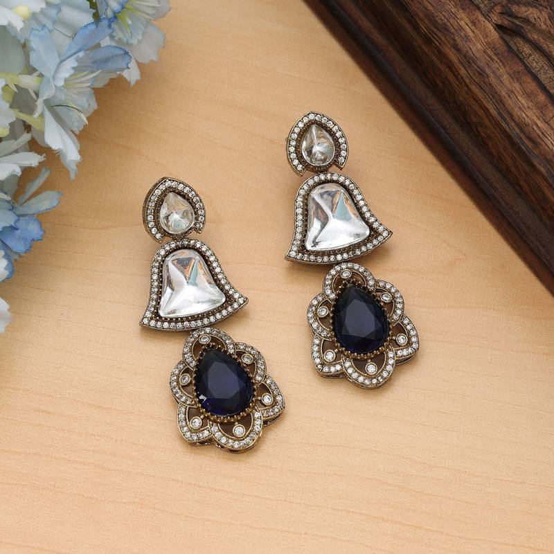 Blue color american diamond earrings