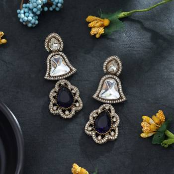 designer blue color american diamond earrings 2