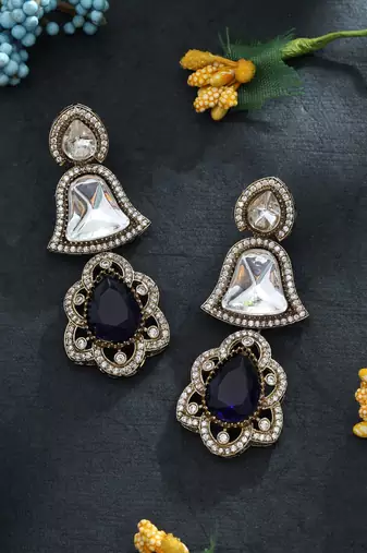 designer blue color american diamond earrings
