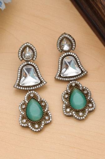 Pista green color american diamond earrings