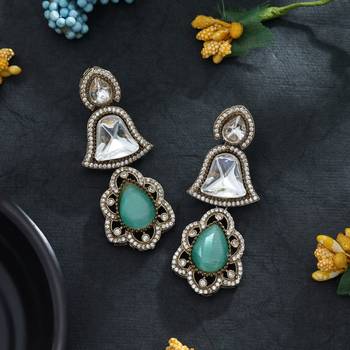 designer pista green american diamond earrings 2