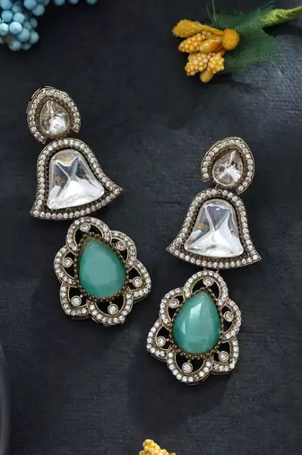 designer pista green american diamond earrings