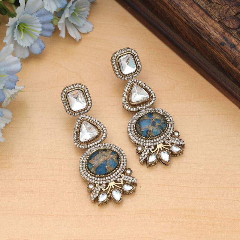 Firozi color american diamond earrings