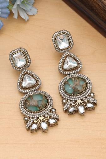 Pista green color american diamond earrings