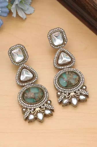 Pista green color american diamond earrings