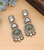 pista green stone work brass dangle earrings