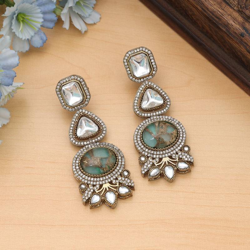 Pista green color american diamond earrings