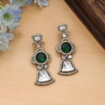 green diamond work brass dangle earrings 1