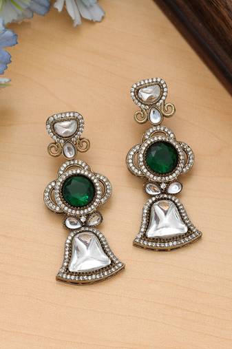 Green color american diamond earrings
