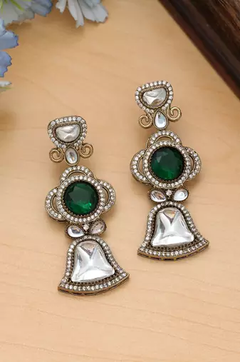 Green color american diamond earrings