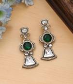 green diamond work brass dangle earrings